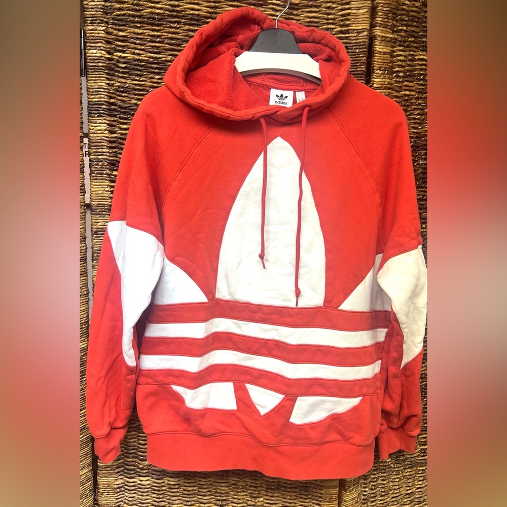 Adidas- Mens Big Trefoil, Red/White Medium Hooded‎ Sweatshirt